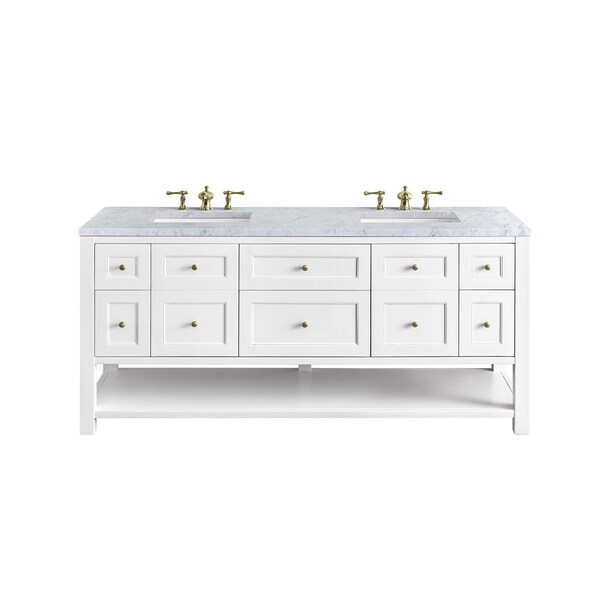James Martin Vanities Breckenridge 72in Double Vanity, Bright White w/ 3 CM Carrara Marble Top 330-V72-BW-3CAR - main